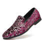 Men's glitter slip-on loafer shoes, magenta purple with silver pattern