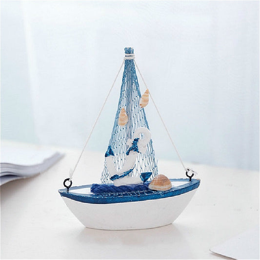 Vintage Wooden Canvas Boat Model Decoration Home room Decoration, White Boat, Lifebuoy  Boat, Red Flag  Boat, Canvas  Boat, White Fishing Net Boat, Sea Anchor Boat