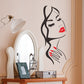 Beauty portrait wall sticker, full cat-girl face and torso graphic with red lips and nails