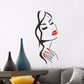 Cat-girl beauty portrait wall sticker, black silhouette with red lips and red nail lines