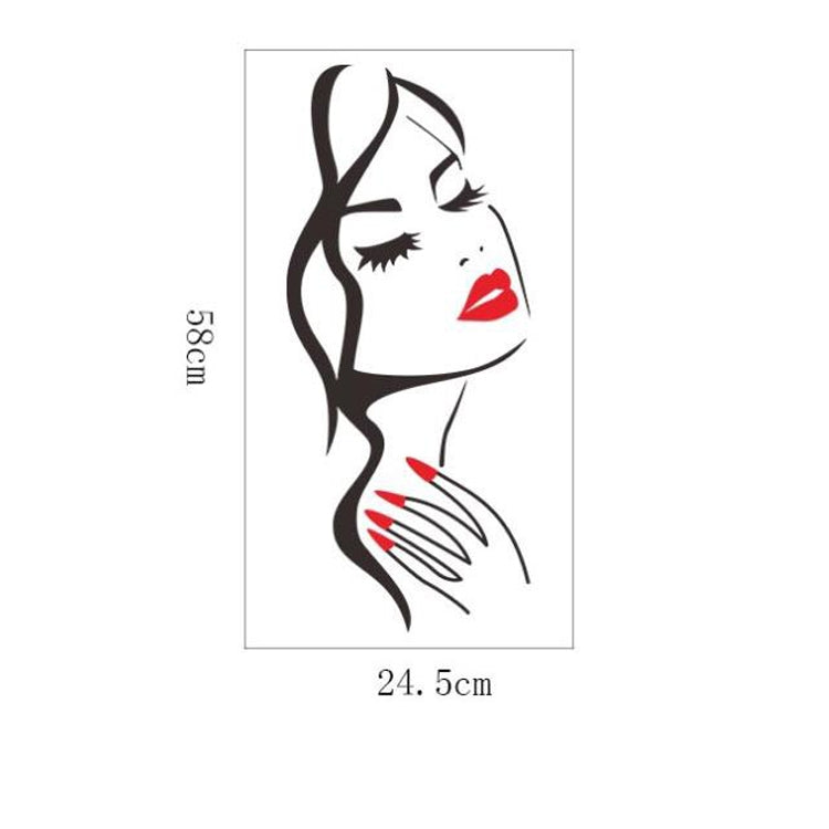 Beauty portrait wall sticker with dimensions, black cat-girl graphic and red lips