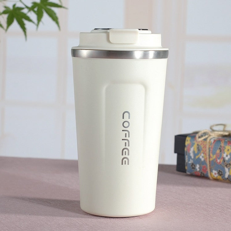 Double-wall stainless steel travel coffee mug with lid, white