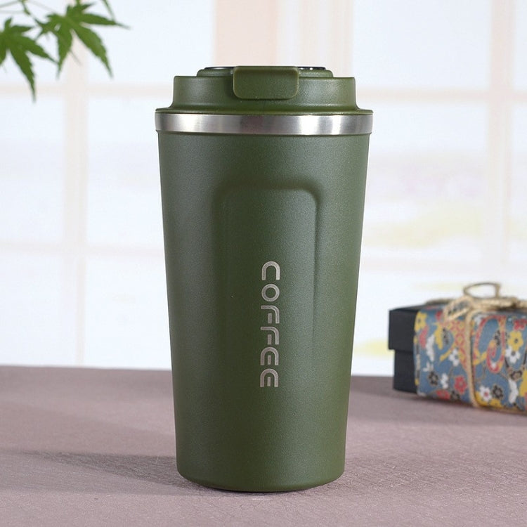 Double-wall stainless steel travel coffee mug with lid, green