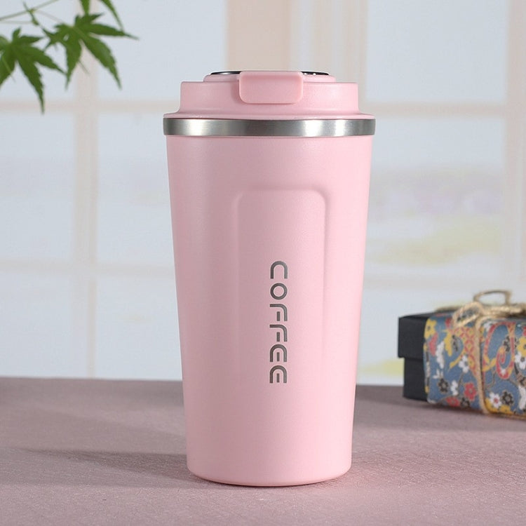 Double-wall stainless steel travel coffee mug with lid, pink