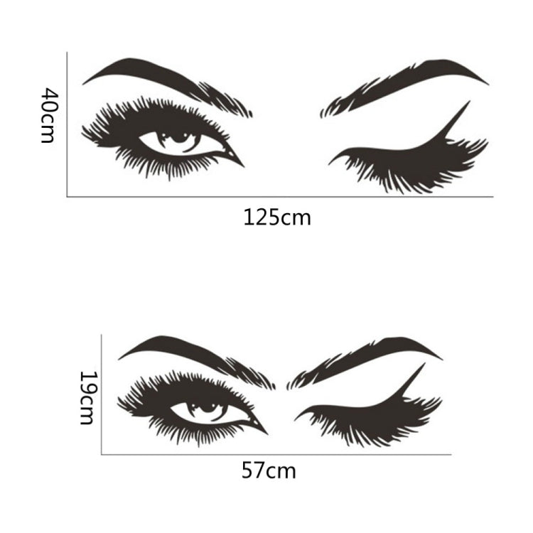 Wall sticker measurements: two black eye decals, 125cm and 57cm widths shown.