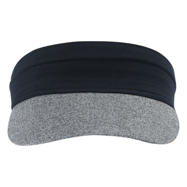 Gray heather sun visor cap with navy top band and curved front brim