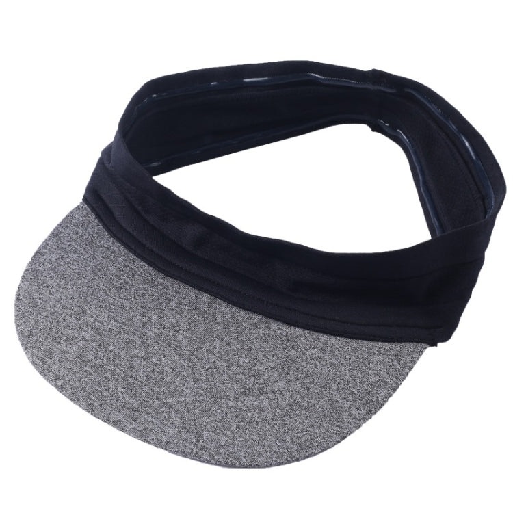 Gray heather sun visor cap with navy neck flap and dark inner band