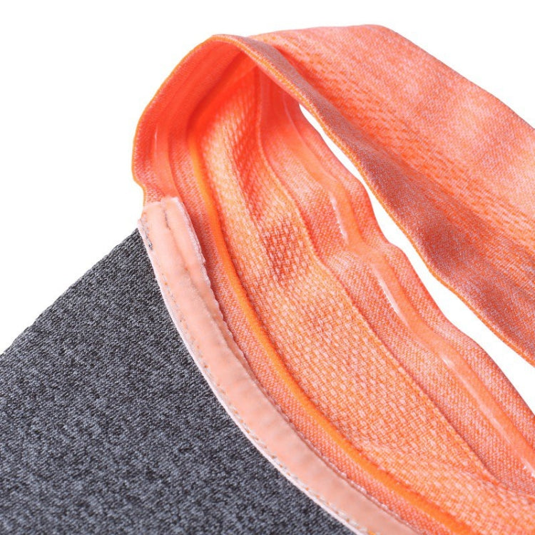 Close-up of orange inner sweat-absorbent lining on a gray sports sun visor cap