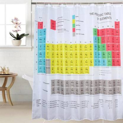 Waterproof shower curtain with colorful periodic table element chart print