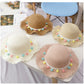 Girls straw sun hats with pom-pom trim and mini satchels, assorted beige tones