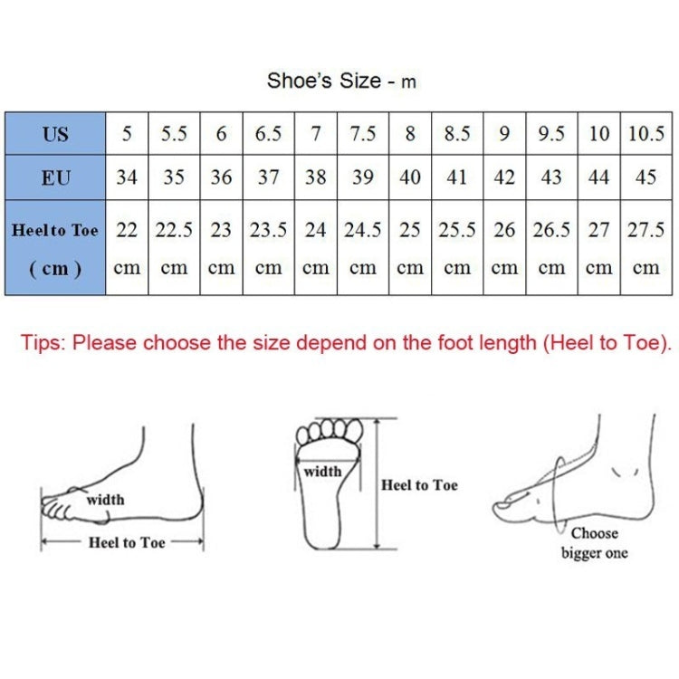 Shoe size chart for sandals, including US, EU, and heel-to-toe measurements