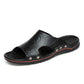 Men’s casual beach mule slippers, blue upper with perforation, black footbed, orange edge