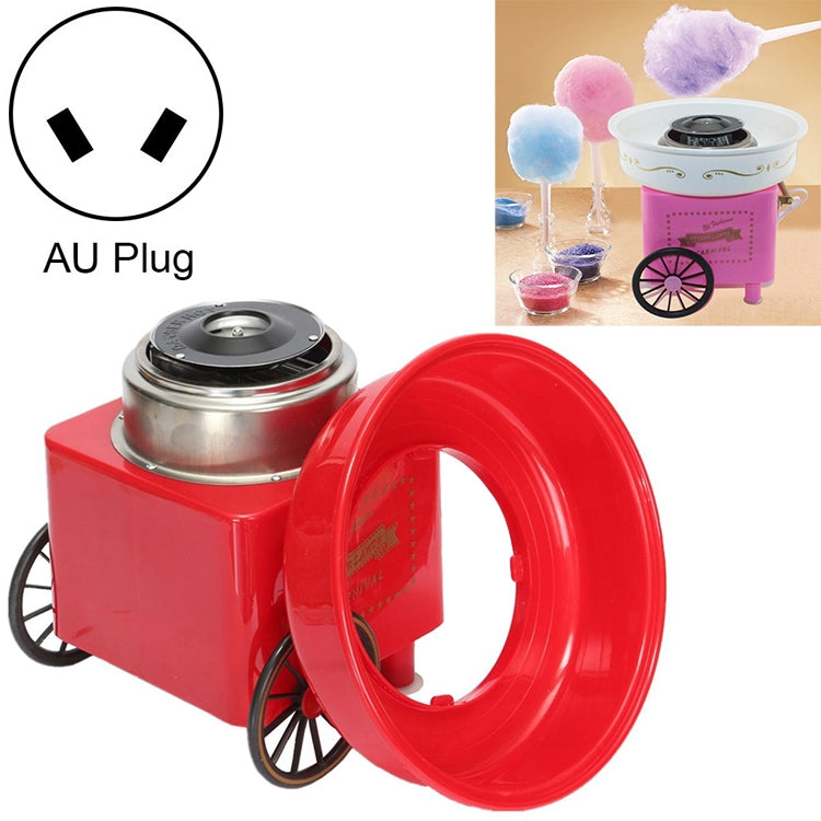 Red cotton candy trolley machine with AU plug and large front spinning head
