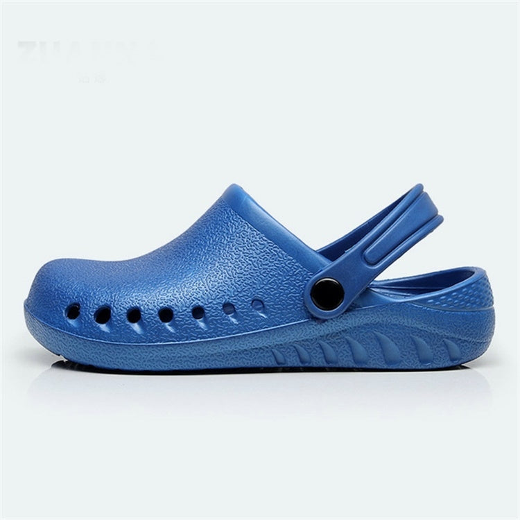 Lightweight slip-on medical clog with ventilation holes and heel strap, dark blue