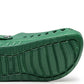 Green medical clog sole and side tread pattern with ventilation ports