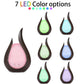 Teardrop aroma diffuser showing seven LED color options in dark housing
