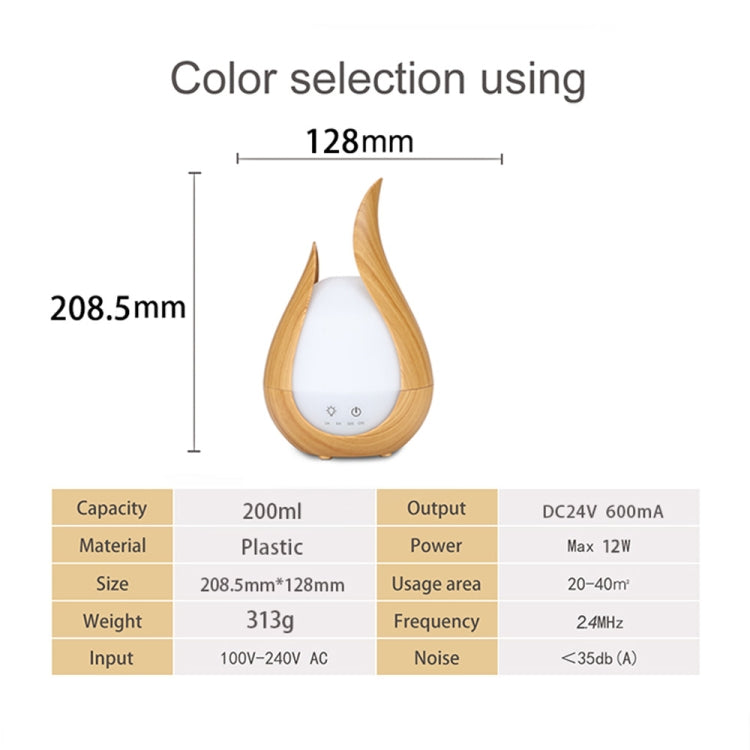 Wood grain teardrop aroma diffuser with white face and control buttons