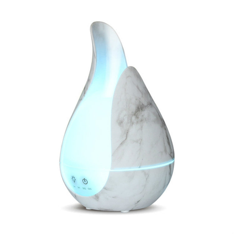 Marble-pattern teardrop aroma diffuser with cool mist and blue LED night light