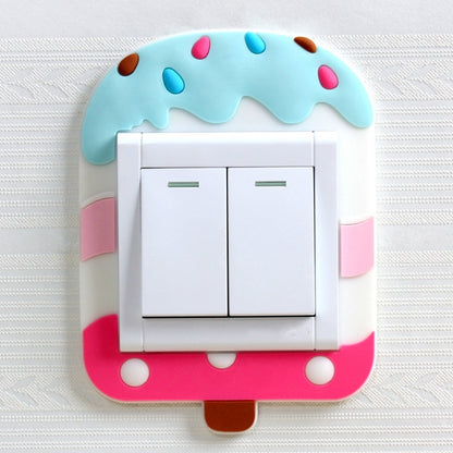 Decorative double light switch cover sticker with ice cream character frame, blue and pink