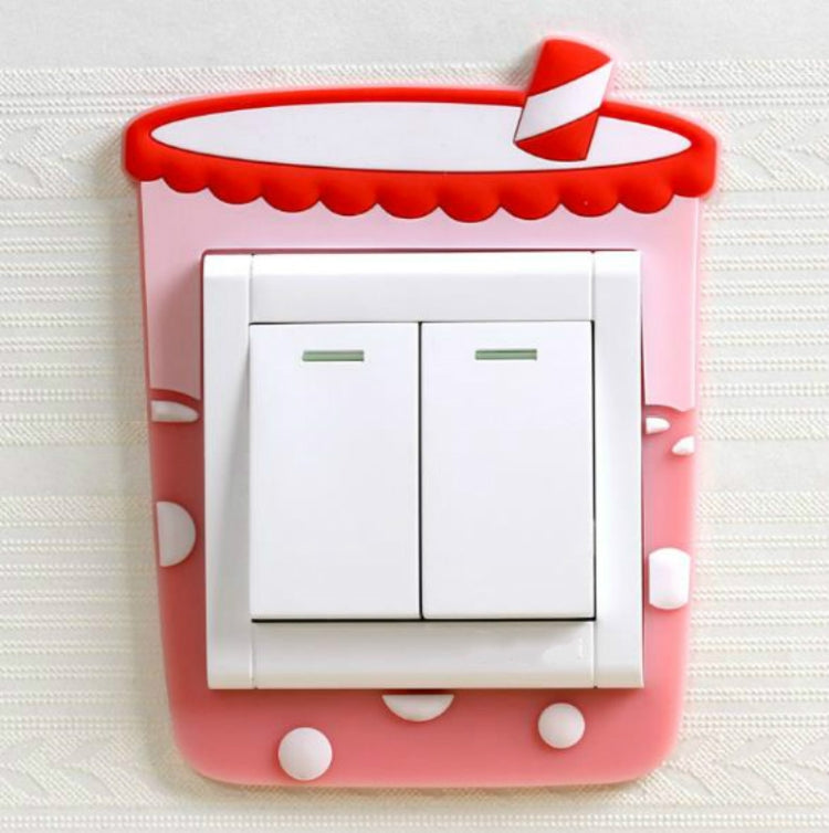 Red storefront-themed decorative double light switch cover sticker with awning and buttons