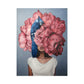Frameless canvas wall art portrait of woman with blue feather and pink flower crown