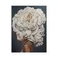 Frameless canvas wall art portrait of woman with large white flower headpiece