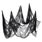 Black gauze curtain panel with layered pointed arch sections and scalloped edges