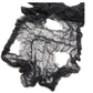 Black mesh fabric square with swirling gauze pattern and frayed, draped edges