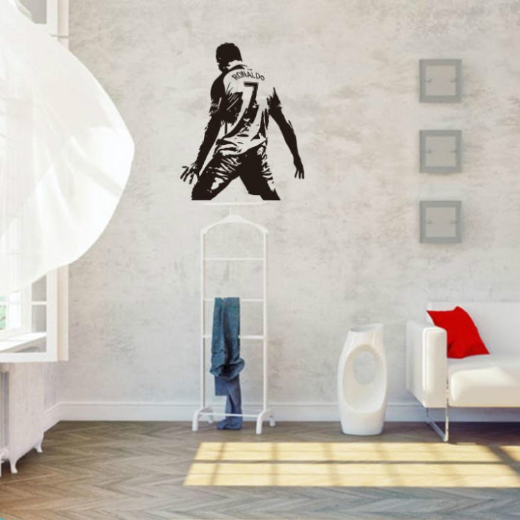 Black football player silhouette wall sticker with “RONALDO 7” lettering on jersey