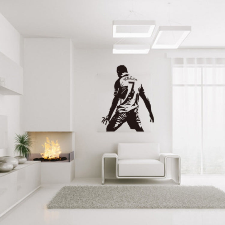 Black football player action silhouette wall sticker with “RONALDO 7” crest