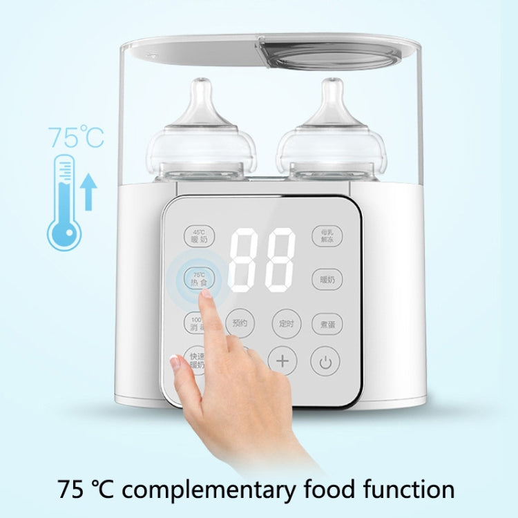 Double bottle warmer sterilizer with two bottles and touchscreen temperature display