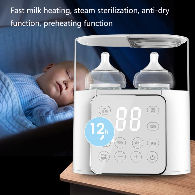 2-in-1 double bottle warmer sterilizer with two bottle slots and digital timer display