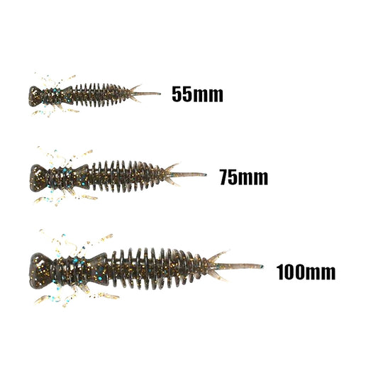 15 PCS 8-color Larvae Silicone Soft Bait Lure Bait, 55MM, 75MM, 100MM