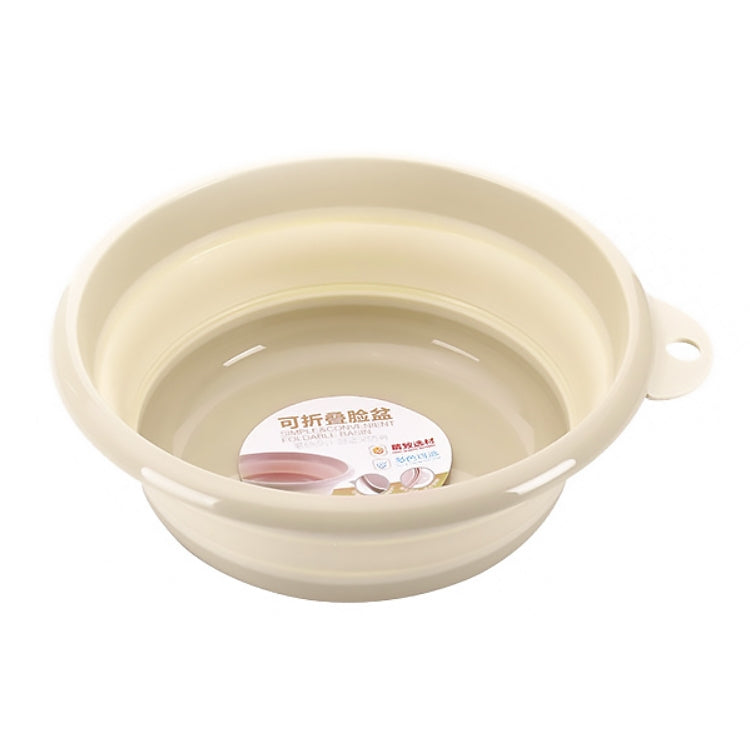 Folding washbasin, round beige portable wash tub with side handle
