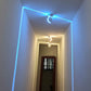 LED semicircle wall spotlight with blue light strip outlining the wall edge