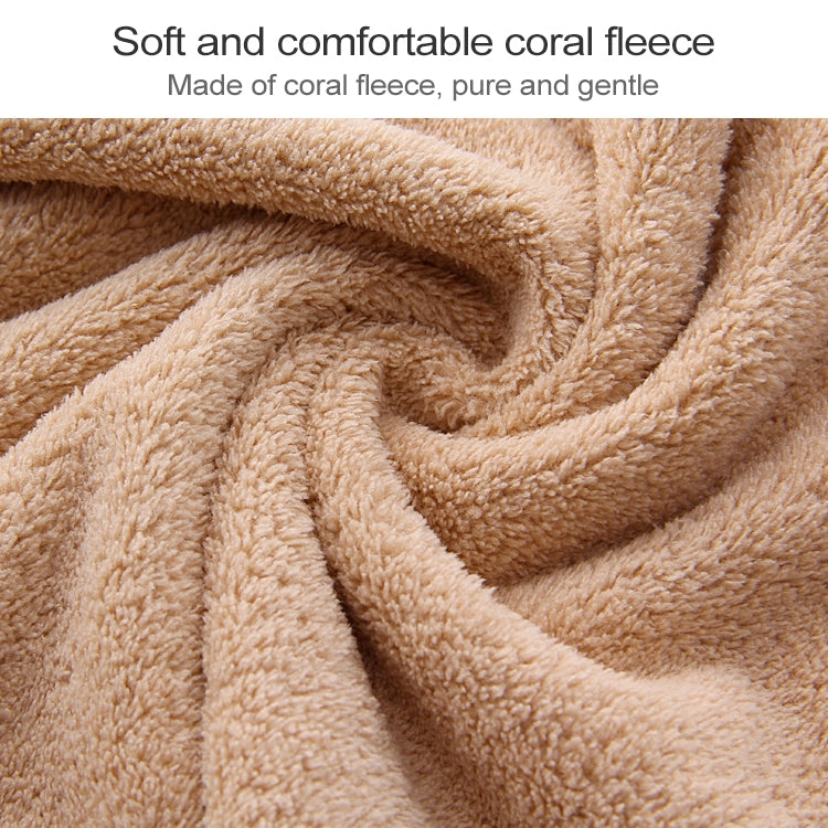 Beige-brown coral fleece bath towel, close-up of dense terry texture