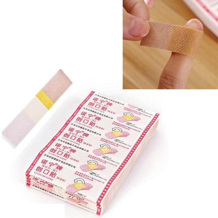Waterproof adhesive medical bandage strip set, with tan pad and yellow center tape