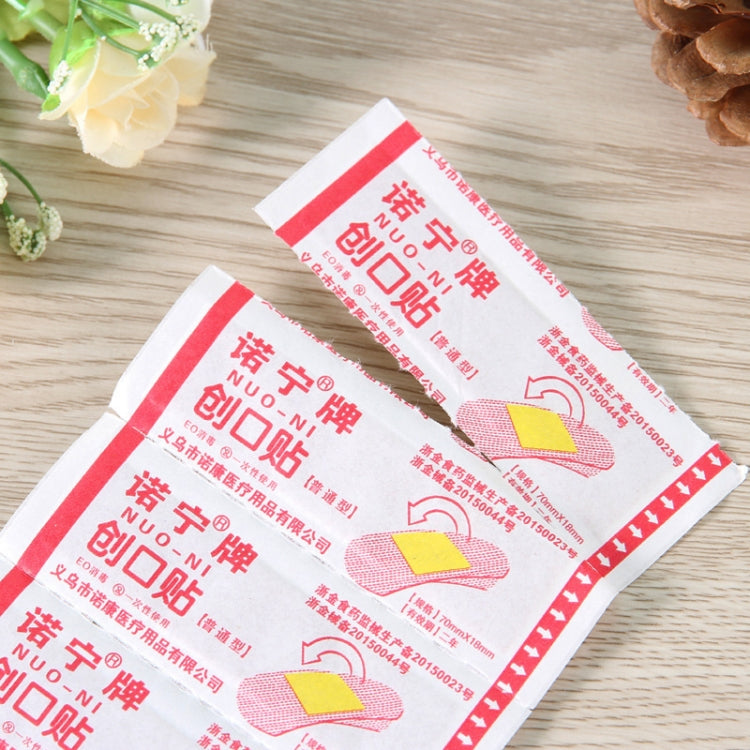 Waterproof medical adhesive bandage packets, red-and-white labels with bandage icon