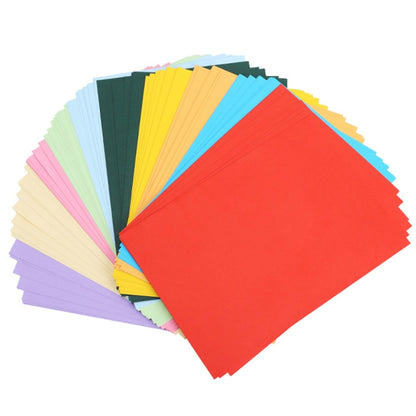 Stack of colorful A4 craft paper sheets in red, blue, green, yellow, and purple.