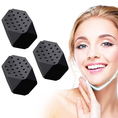 Black silicone masseter ball jaw exerciser, hexagonal dotted silicone pads