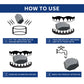 Black silicone masseter ball jaw exerciser, hexagonal dotted pad shown in use steps