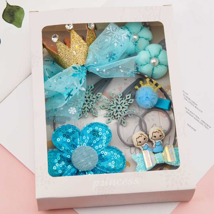 Girls hair accessories set with blue mesh bowknot crown headband and flower clips