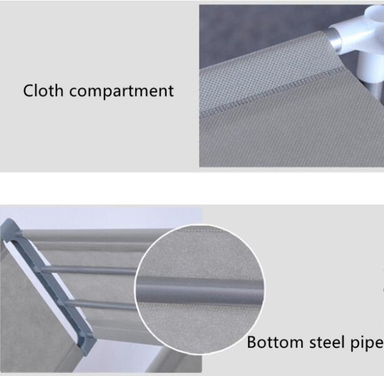 Gray rack with cloth compartment and bottom steel pipe support