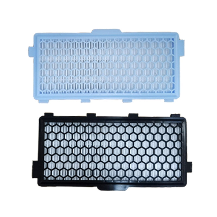 Blue and black rectangular vacuum cleaner filters with honeycomb mesh panels