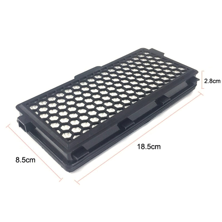 Black rectangular honeycomb vacuum filter, 18.5 x 8.5 x 2.8 cm