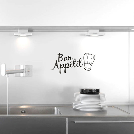 Kitchen wall sticker reading 'Bon Appetit' with chef hat icon