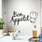 Kitchen wall sticker 'Bon Appetit' with chef hat icon on kitchen wall
