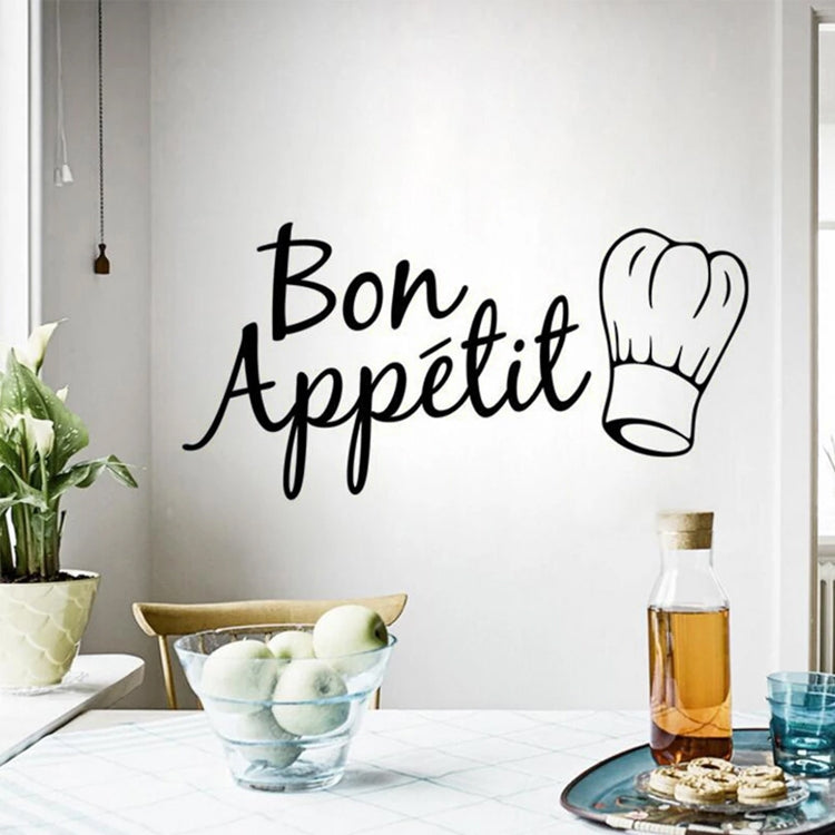 Kitchen wall sticker 'Bon Appetit' with chef hat icon on kitchen wall