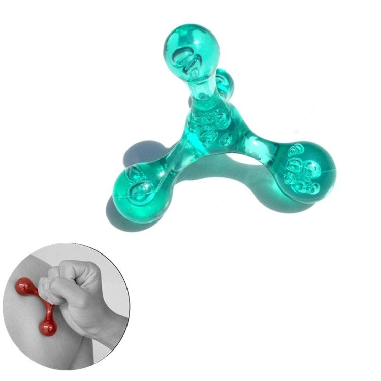 Teal H-shaped four-ball manual balance massager with three finger nodes