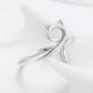 Silver open cat-themed ring with pink enamel ear details, S925 sterling